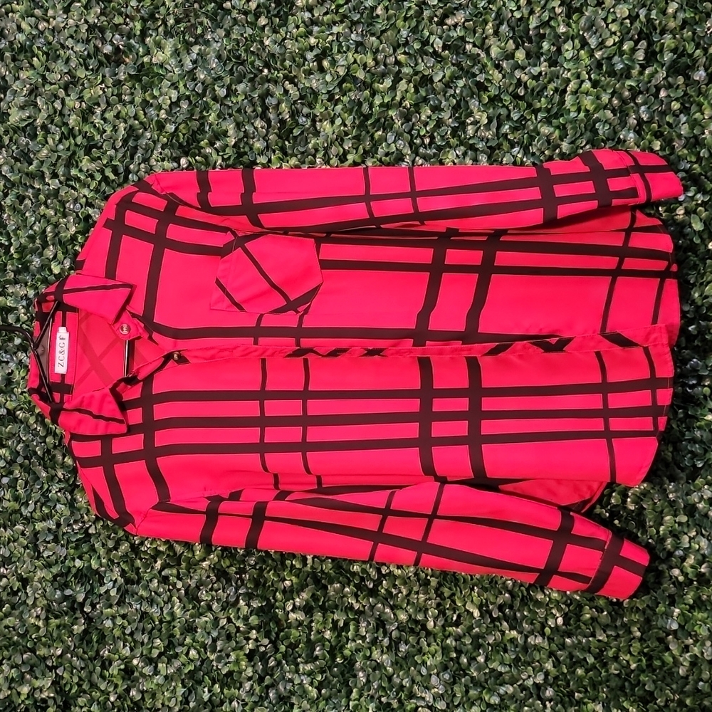 Red & Black Blouse (Best fits for a L/XL)